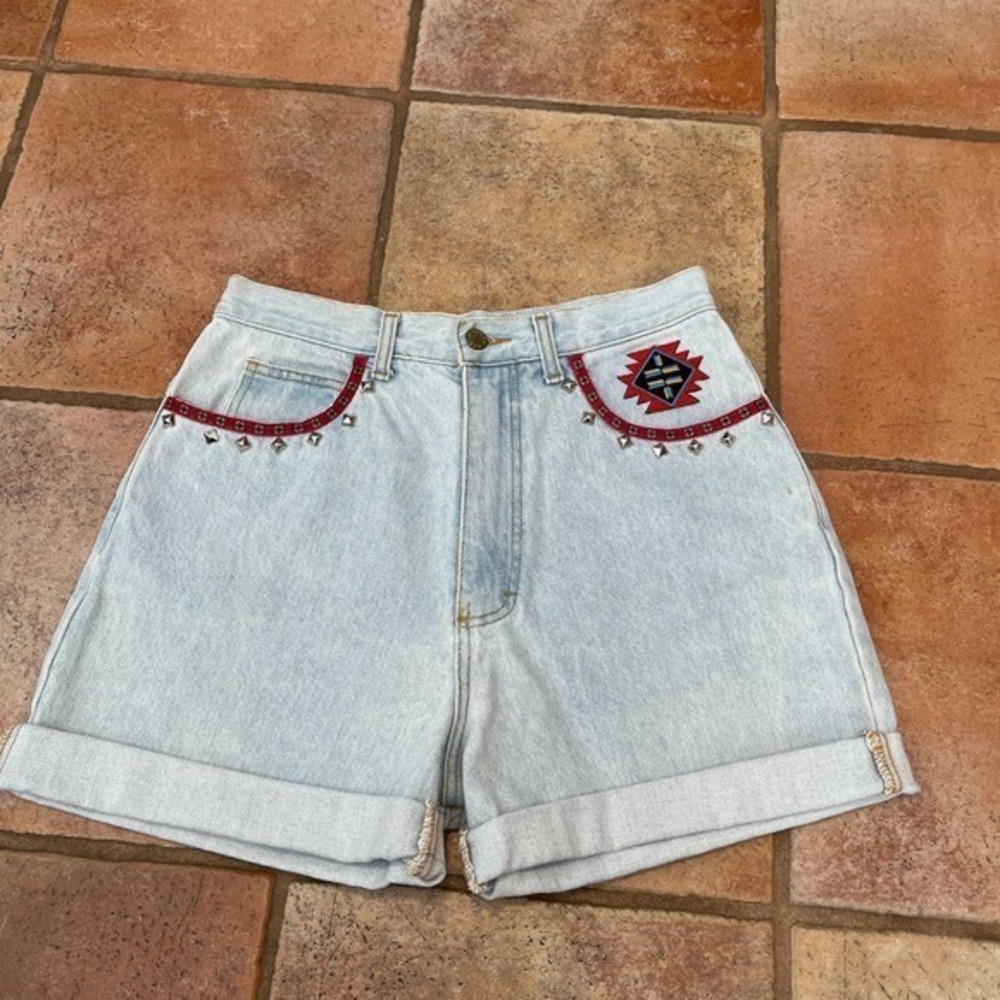 Vintage Y2K Lee anagram collection studded Aztec trim cuffed denim shorts